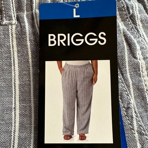 New Briggs Linen Blend Pant Women's Size L Blue Stripped Loose Fit Boho Beach - Picture 4 of 9